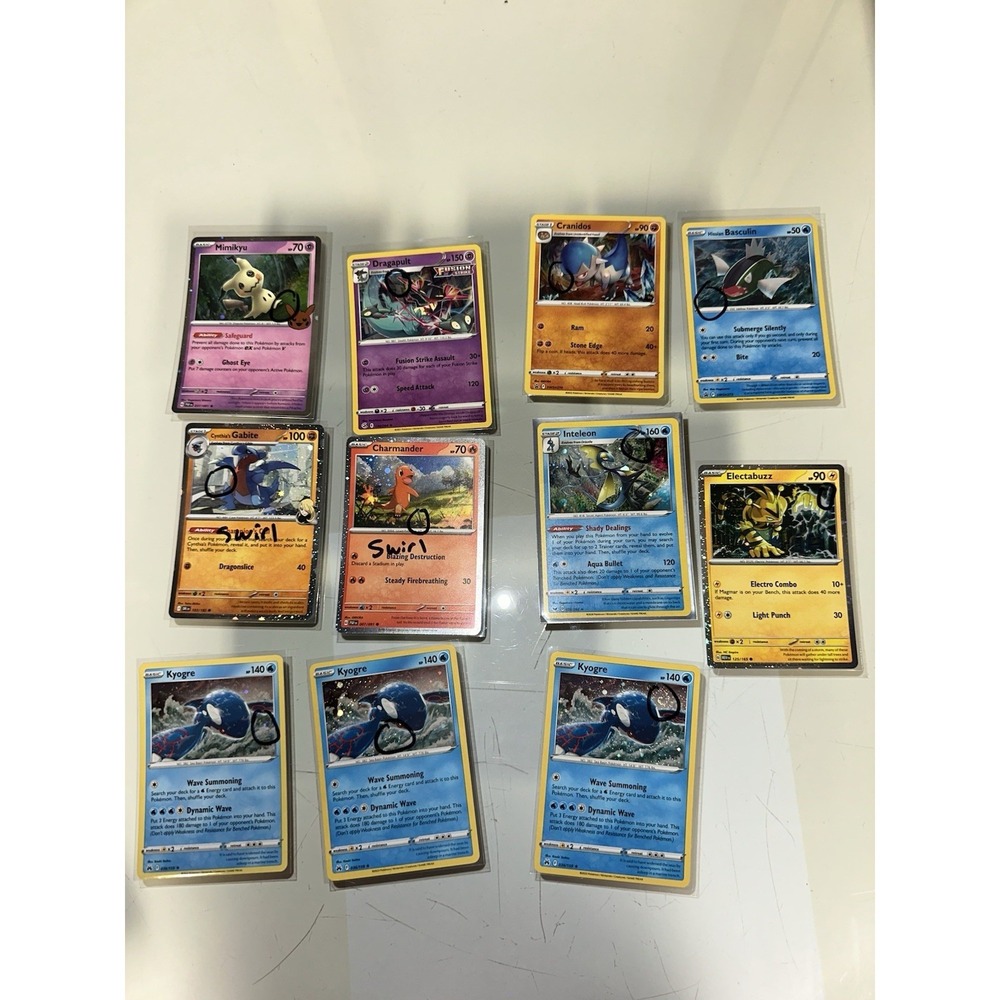 Lot of 11 pokemon cards WITH‎ FART SWIRLS 🌀 charmander, mimikyu, kyogre LP-NM